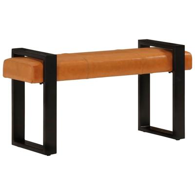 Bankje 110 cm echt geitenleer zwart en bruin