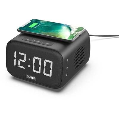 Speaker oplader wekker - EVOOM - EV304618 - Zwart met draadloos opladen en geïntegreerde speaker