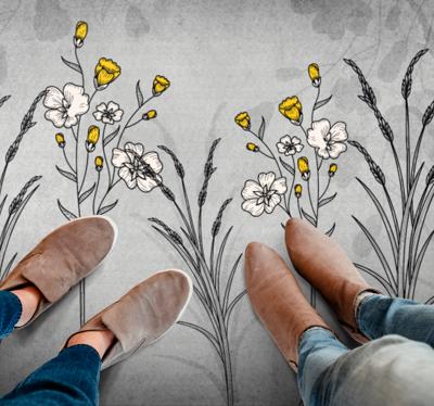 Natuur vinyl vloerkleed Grijze planten in scandinavische stijl