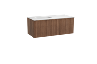 Balmani Forma zwevend badmeubel 120 x 55 cm amerikaans notenhout met Tablo Arcato asymmetrisch linkse wastafel in solid surface mat wit, Verticale asymmetrische ronde ribbel - thumbnail