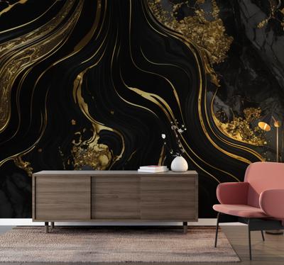 Zwart en goud marmer Fotobehang woonkamer