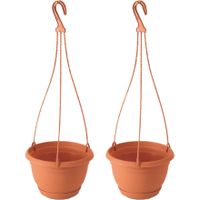 3x Stuks hangende kunststof Agro terracotta bloempot/plantenpot met schotel 1,2 liter - thumbnail