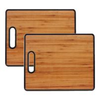 2x stuks bamboe houten snijplanken/serveerplanken met handvat 38 cm - thumbnail