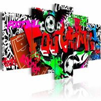 Schilderij - Graffiti: Voetbal II ,  multikleur , 5 luik - thumbnail