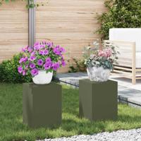 VidaXL Plantenstandaard 2 pcs olijfgroen 24 x 24 x 35 cm staal