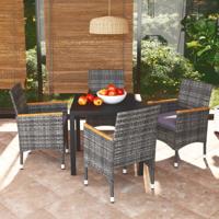 5-delige Tuinset met kussens poly rattan grijs