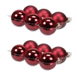 12x stuks glazen kerstballen rood 8 cm mat/glans - Kerstbal