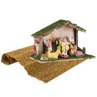 Complete kerststal - inclusief beelden en ondergrond - 31 x 13 x 19 cm