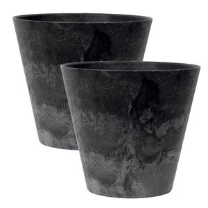 2x stuks plantenpot/bloempot in een natuursteen look Dia 27 cm en Hoogte 24 cm zwart