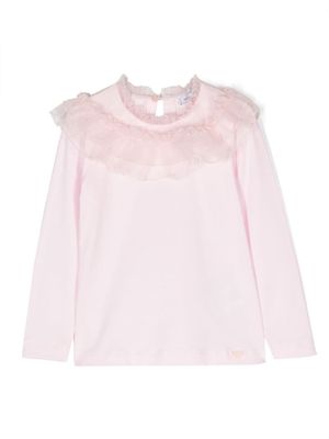 Monnalisa t-shirt en coton à col volanté - Rose Monnalisa t-shirt en coton à col volanté - Rose