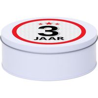 Cadeau/kado wit rond blik 3 jaar 18 cm   - - thumbnail