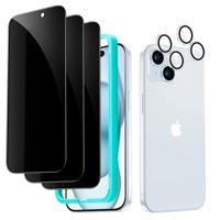 iPhone 15 Tempered-Glass Privacy Screen Protector Set - 3 Screen Protectors + 2 Sets of Lens Protectors