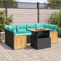 7-delige Loungeset met kussens poly rattan acacia zwart