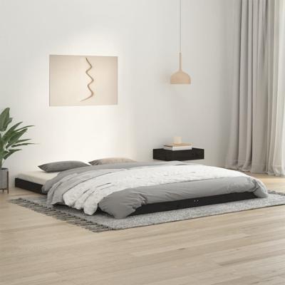 Bedframe massief grenenhout zwart 150x200 cm