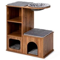 Kattenmeubels met Grotmatten Kattenspeelhuis Houten Krabpaal Kattenhuis Klimboom 69 x 39 x 80,5 cm