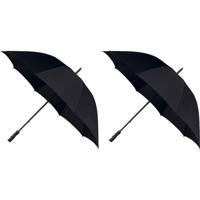 Falcone Golf stormparaplu windproof - 2x - zwart - lang - 130 cm