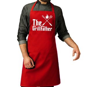 Vaderdag cadeau schort - The Grillfather - barbecue/bbq - rood - voor heren