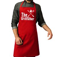 Vaderdag cadeau schort - The Grillfather - barbecue/bbq - rood - voor heren - thumbnail