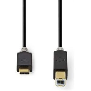 USB-Kabel | USB 2.0 | USB-C© Male | USB-B Male | 480 Mbps | Verguld | 2.00 m | Rond | PVC | Antrac
