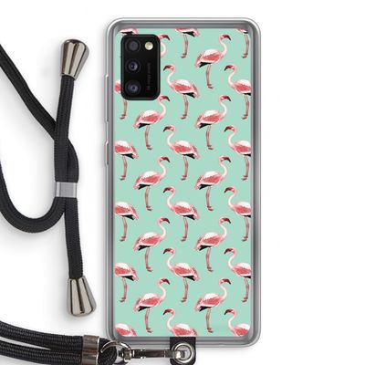 Flamingoprint groen: Samsung Galaxy A41 Transparant Hoesje met koord
