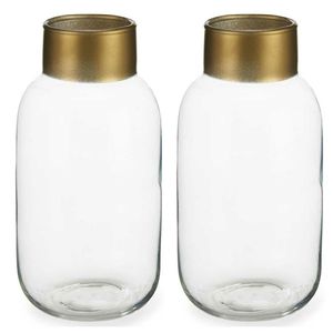 Bloemenvazen 2x stuks - luxe decoratie glas - transparant/goud - 12 x 24 cm