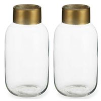 Bloemenvazen 2x stuks - luxe decoratie glas - transparant/goud - 12 x 24 cm