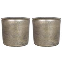 Floran Bloempot - 2x stuks - industrieel - goud - keramiek met coating - 12 cm