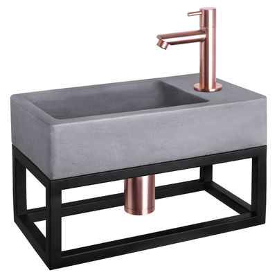 Fonteinset Differnz Force Beton en Handoekrek 40x22x9 cm Donker Grijs Met Rechte Kraan Rood Koper