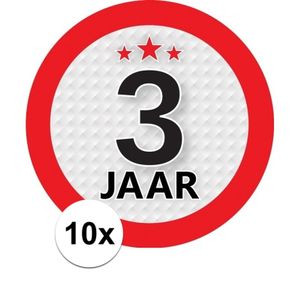 10x 3 Jaar leeftijd stickers rond 9 cm verjaardag versiering   -