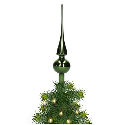 Decoris Kerst piek - 1x - donkergroen - 26 cm - glas - glans - kerstboompiek - kerstversiering Decoris Kerst piek - 1x - donkergroen - 26 cm - glas - glans - kerstboompiek - kerstversiering