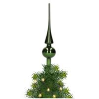 Decoris Kerst piek - 1x - donkergroen - 26 cm - glas - glans - kerstboompiek - kerstversiering