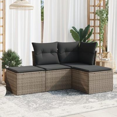 4-delige Loungeset met kussens poly rattan grijs