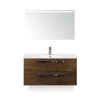 Seville Badmeubelset 100 cm - Tabacco - Keramische Wastafel Wit Enjoy - met Sence Spiegel