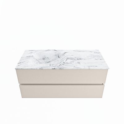 MONDIAZ VICA-DLUX 110cm badmeubel onderkast Linen 2 lades. Inbouw wastafel CLOUD links 1 kraangat, kleur Glace.