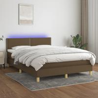 Boxspring met matras en LED stof donkerbruin 140x200 cm