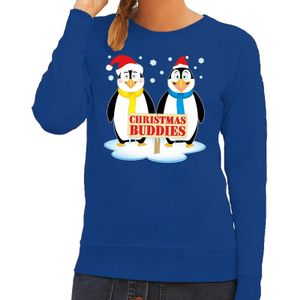 Foute kersttrui pinguin vriendjes blauw dames