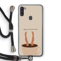 Aggressively drinks coffee: Samsung Galaxy A11 Transparant Hoesje met koord Aggressively drinks coffee: Samsung Galaxy A11 Transparant Hoesje met koord