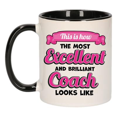 Cadeau koffie/thee mok - excellent trainer/coach - zwart - keramiek - 300 ml