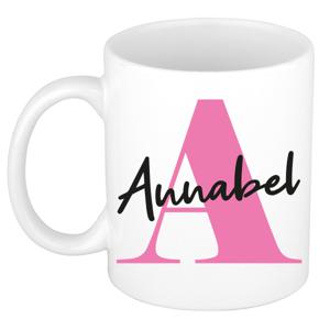 Naam mok Annabel - roze - wit - keramiek - 300 ml - verjaardag/cadeau beker