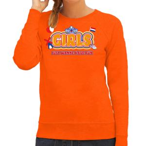 Koningsdag sweater voor dames - girls just wanna have fun - oranje - oranje feestkleding