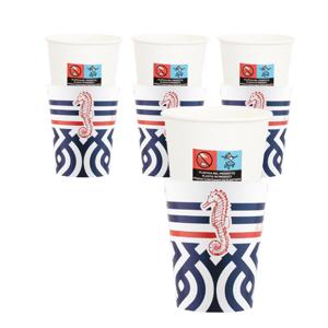 Feestbekers met hoesjes - 32x - nautisch - navy - papier - 250ml - maritiem - strand