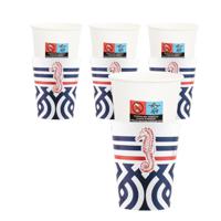 Feestbekers met hoesjes - 32x - nautisch - navy - papier - 250ml - maritiem - strand - thumbnail