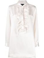 Cynthia Rowley robe-chemise satinée à volants - Blanc