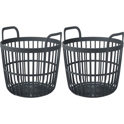 Draadmand/wasmand/opbergmand - 2x - van stevig kunststof - antraciet - D42 x H42 cm