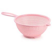 Keuken vergiet/zeef met steel - kunststof - Dia 24 cm x Hoogte 11 cm - roze