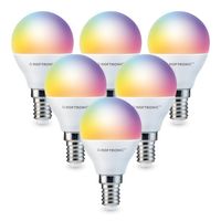 Set van 6 E14 SMART LED Lampen RGBWW Wifi & Bluetooth 5.5 Watt 470lm P45 Dimbaar