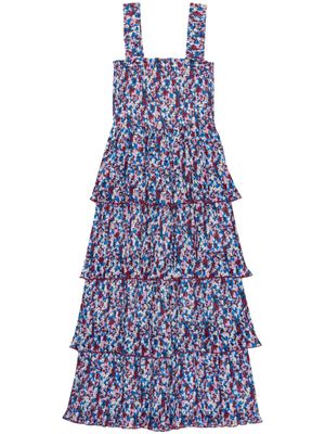 GANNI robe fleurie à design superposé - Bleu