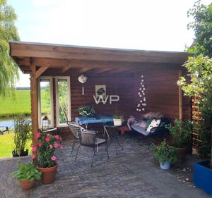 Woodpro Harpel Overkapping 350x300 cm 28 mm vuren blank- Plat dak- Onbehandeld vurenhout- Woodpro