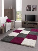 Hoogpolige vloerkleed shaggy plus 910 paars blokken patroon 5 cm poolhoogte-200 x 290 cm