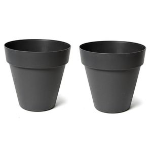 Mega Collections Plantenpot/bloempot - 2x - kunststof - zwart - D26 x H22 cm - Plantenpotten